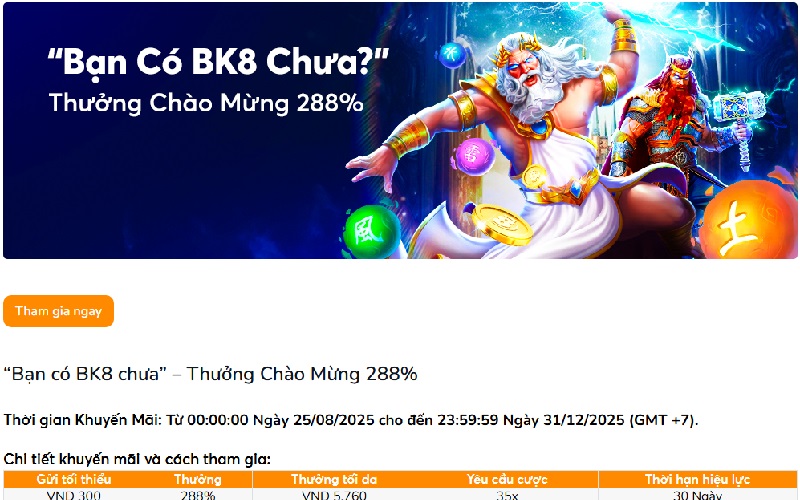 Thưởng chào mừng 288% (Tối đa 5.760 VNĐ) 2 Cách tham gia