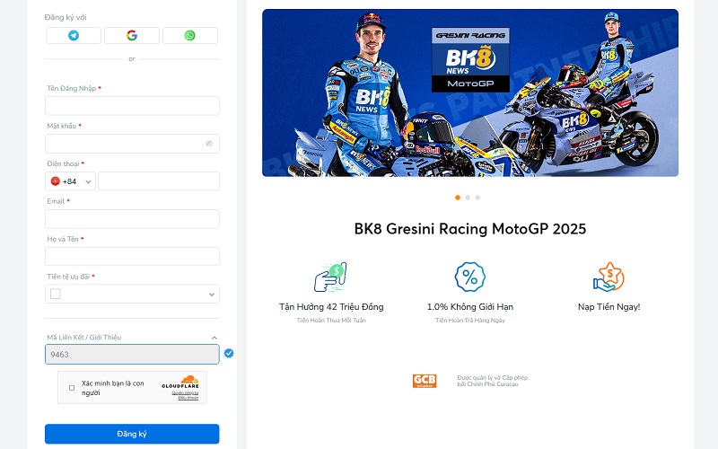 Đăng ký BK8 trên PC