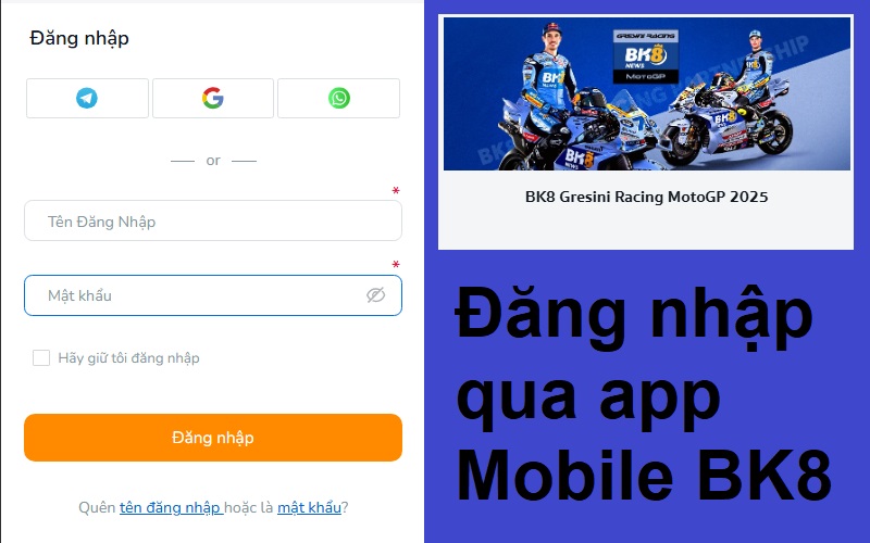 Đăng nhập BK8 qua app Mobile