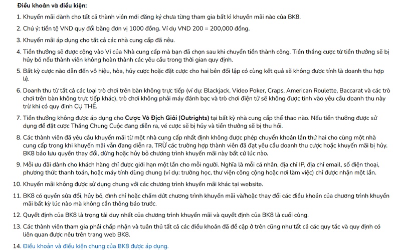BK8 thưởng chào mừng 100% | Khuyến mãi nạp tiền lần đầu 3 Điều khoản & Điều kiện nhận khuyến mãi