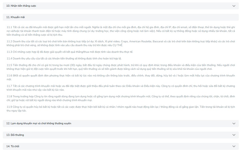 Điều khoản về giao dịch và khuyến mãi