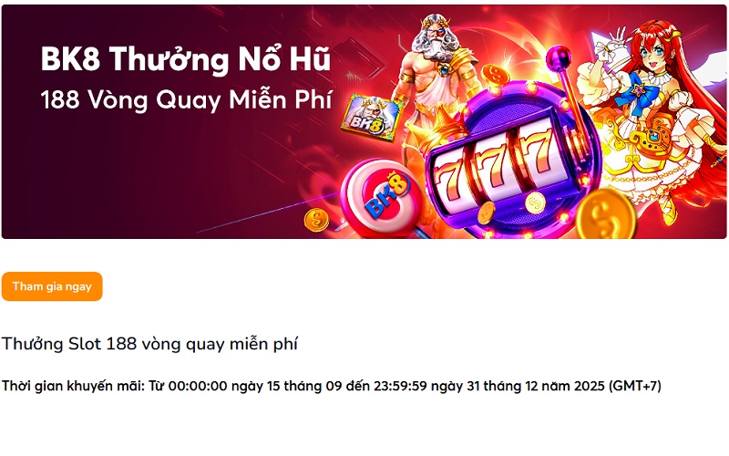 Thưởng Slot 188 vòng quay miễn phí